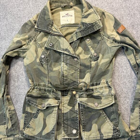 Women's Hollister Camouflage Military Cargo Tie Front Jacket Size Small - Picture 9 of 9